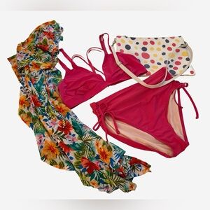 Time and Tru Pink Bikini Set with Floral Cover-Up and wet bag bundle